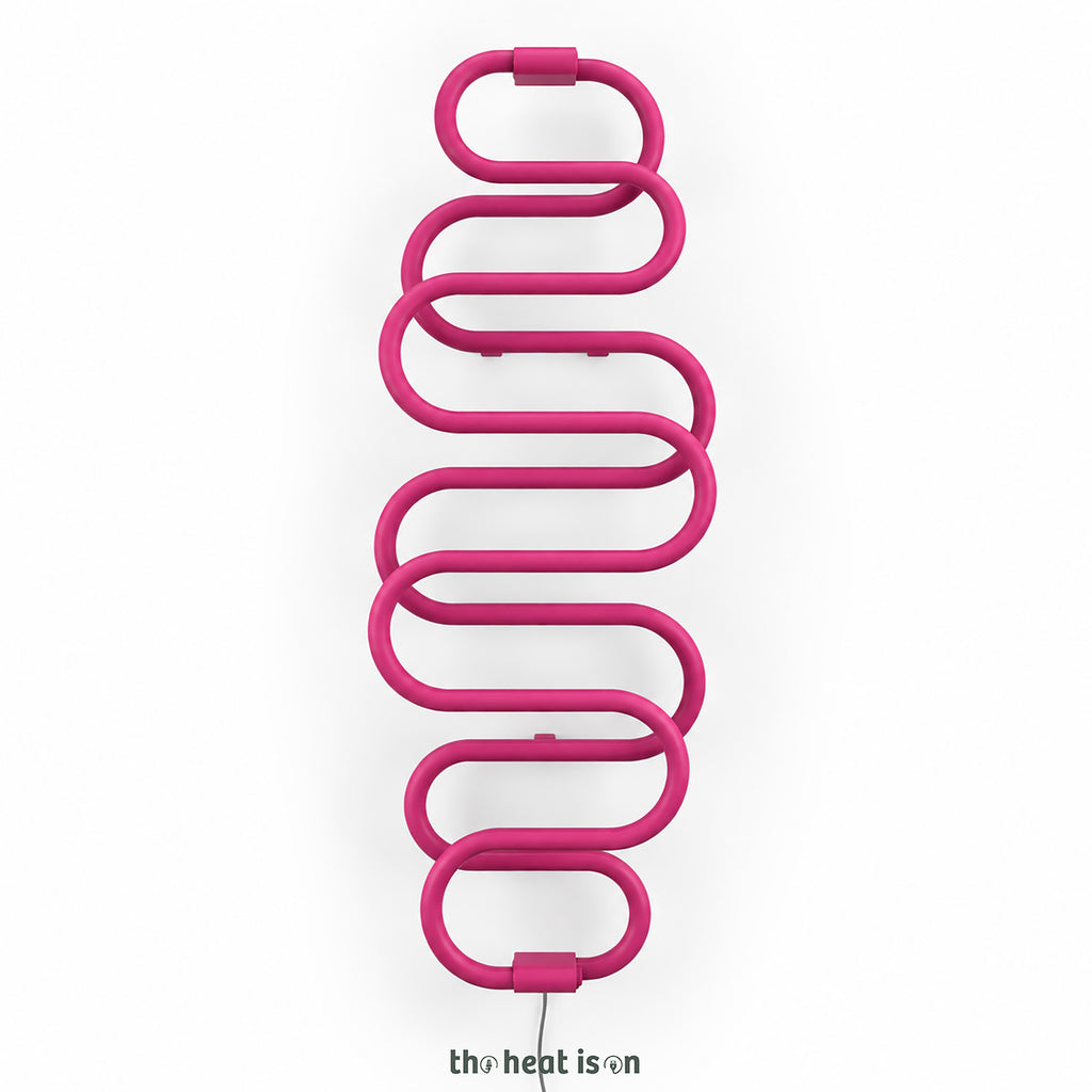 Terma PERLA E, 1760h x 600w(mm), 455w Dry Electric Towel Rail (with heating wire), RAL 4010 Telemgenta Pink (simple on/off button, no timer/no drying func.)