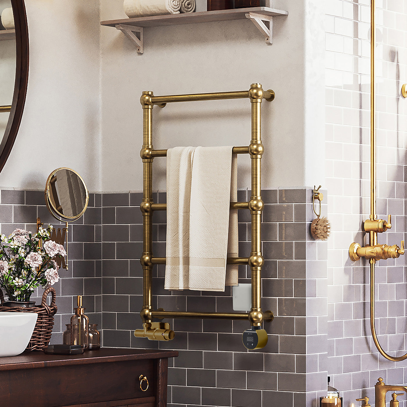 05-terma-retro-dual-fuel-towel-rail_-800h-x-504w_mm_-717-btus_-200w_-blackened-brass-_premium-wet-paint_-_-_with-unico-dual-fuel-valve-in-chrome-_-veo-black_brass-wi-fi-element_-30-60
