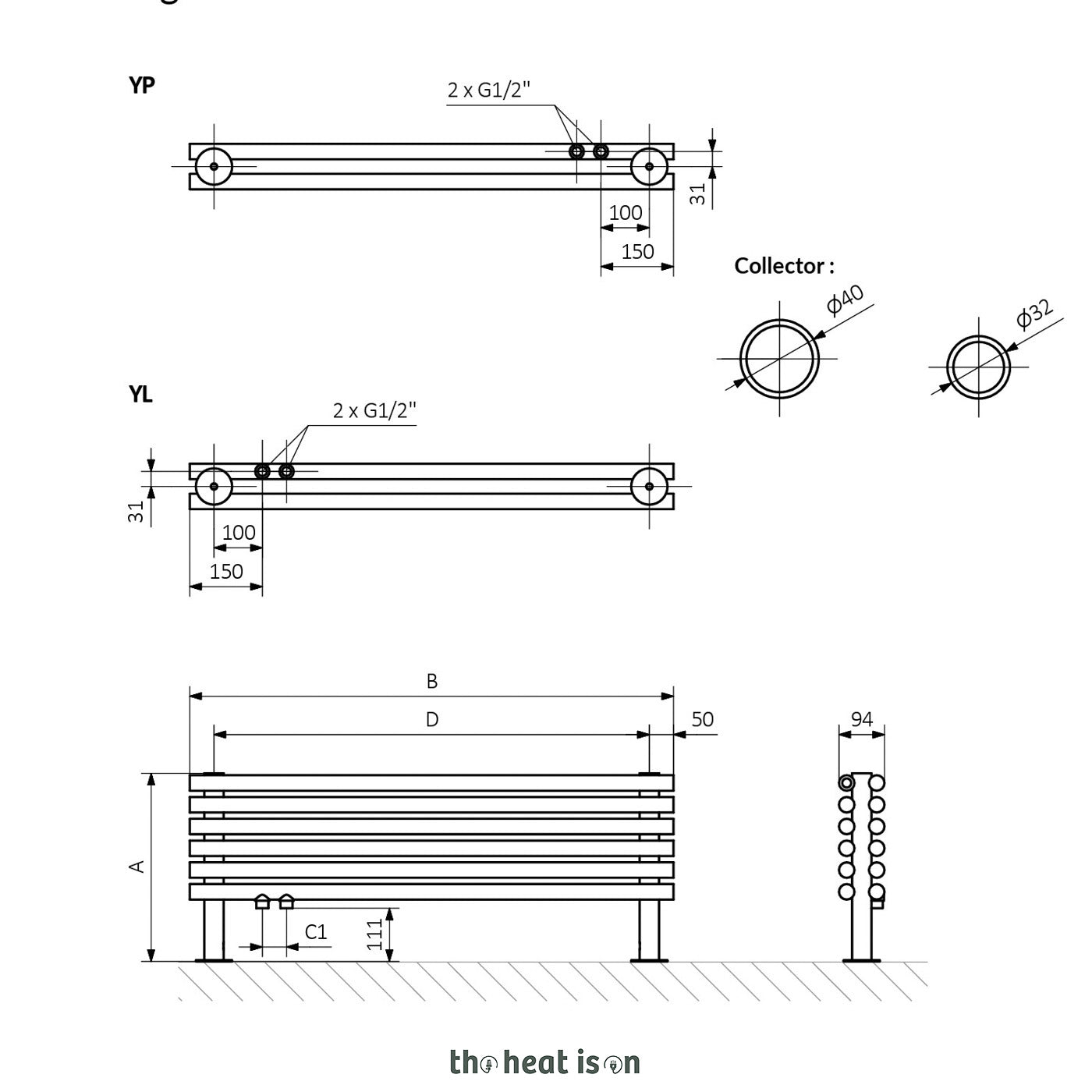 Terma TUNE HSD, 300h x 1000w(mm), 1437 BTUs, Horizontal Designer Radiator, Bright Copper