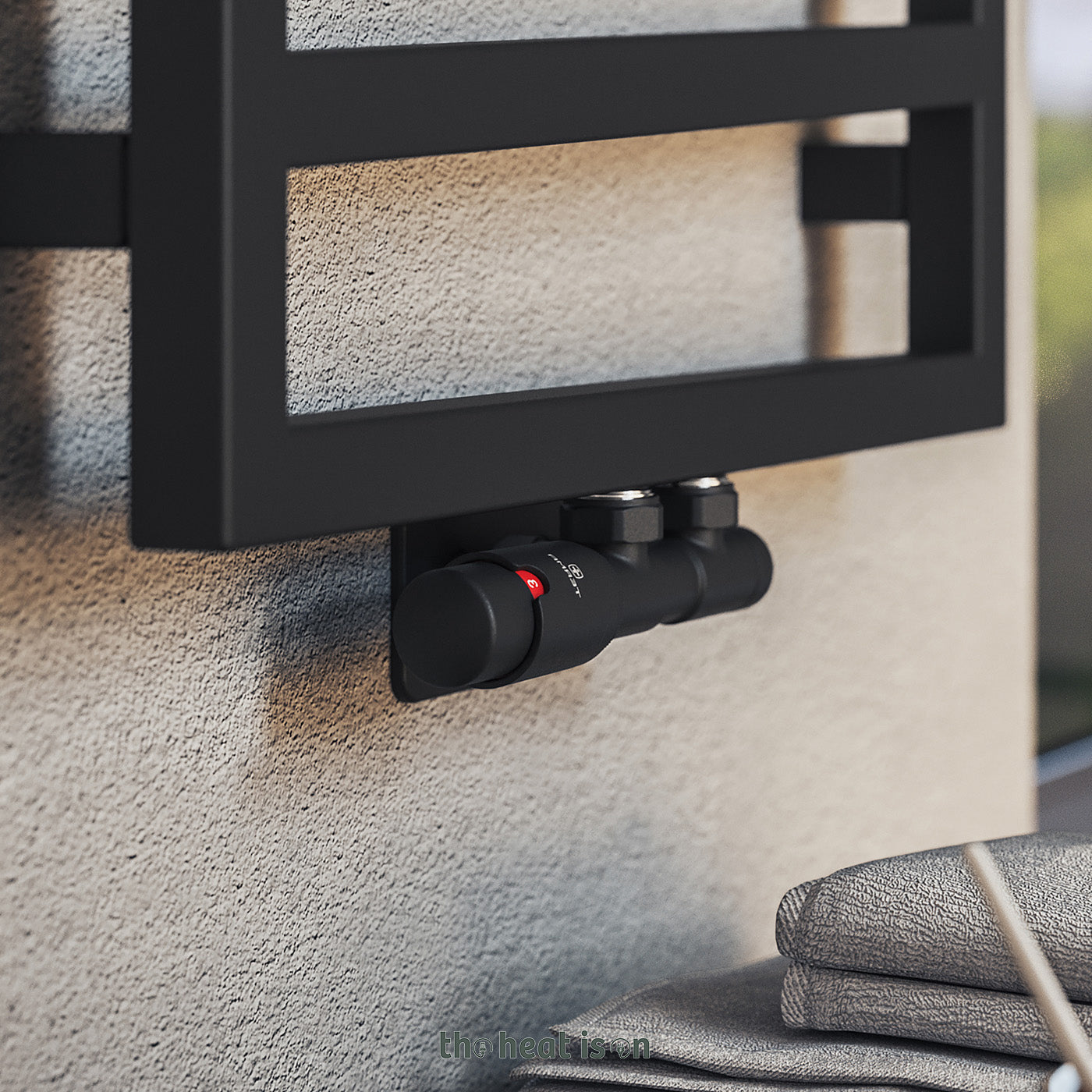 05_02_Thermostatic-50mm-Towel-Rail-Valves-_TRVs_-_-Pipe-Masking_-Matt-Black-_RAL-9005_-LEFT-SIDED-ANGLED_-TWINS