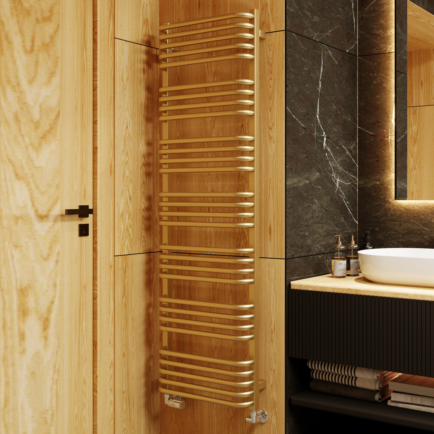 Terma ALEX, 1580h x 500w(mm), 2708 BTUs Heated Towel Rail, Brass (premium wet paint)