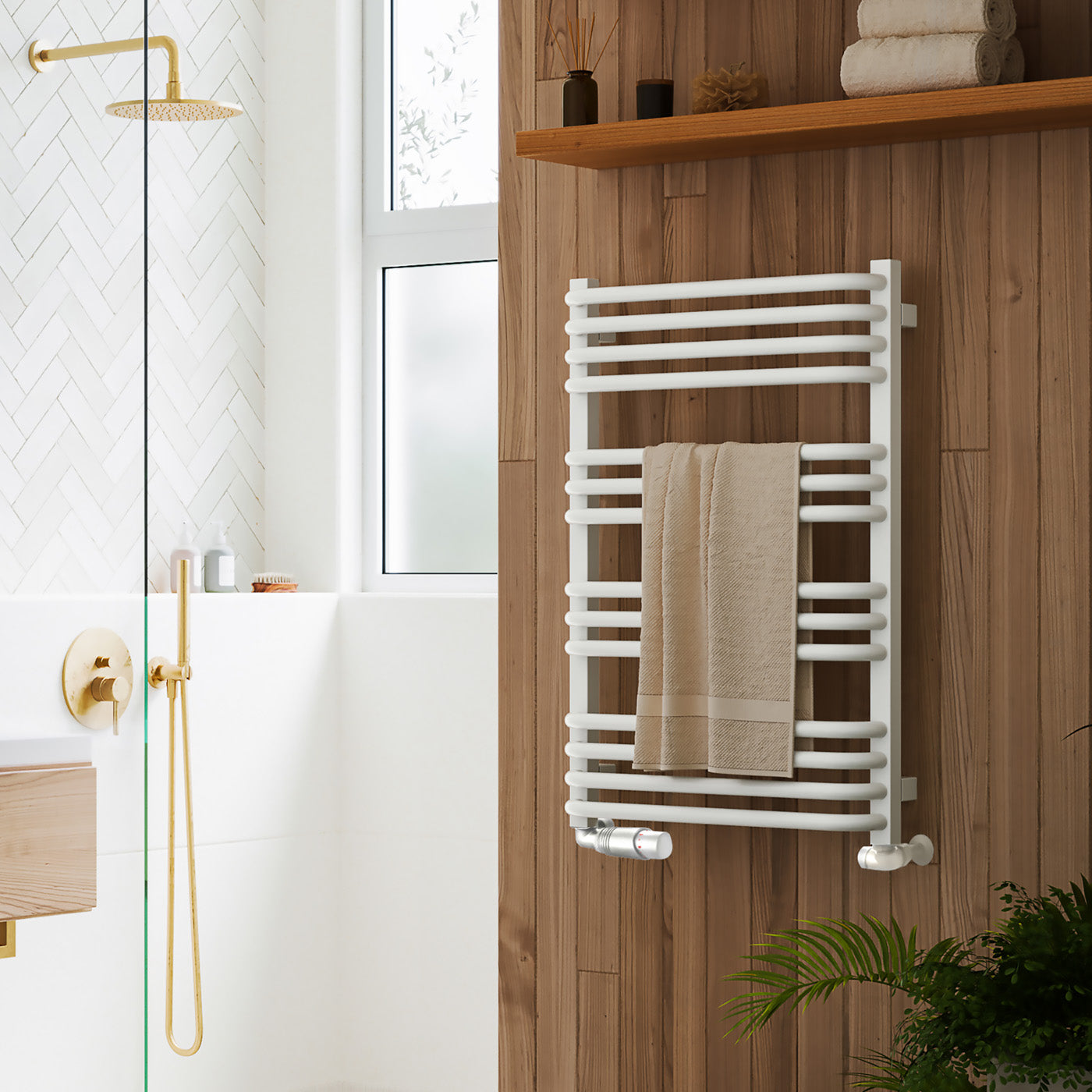 Terma ALEX, 760h x 500w(mm), 1405 BTUs Heated Towel Rail, White RAL 9016