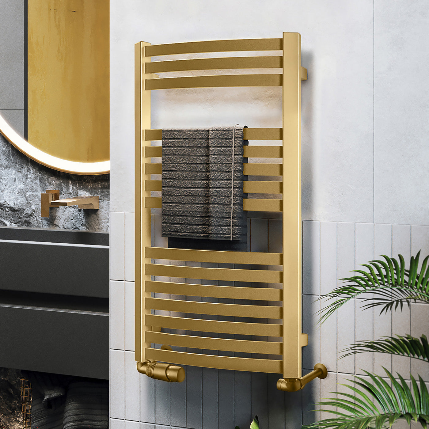 Terma DEXTER, 860h x 400w(mm), 1102 BTUs Heated Towel Rail, Brass (premium wet paint)