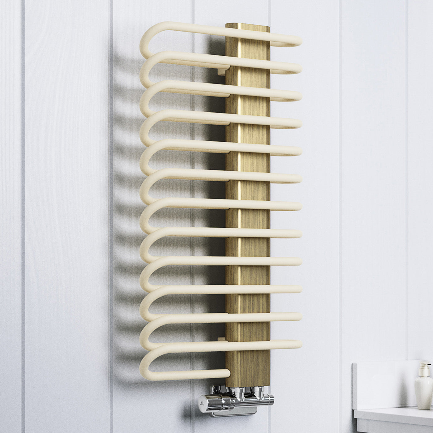 05_Terma-MICHELLE_-780h-x-400w_mm_-1245-BTUs-Heated-Towel-Rail_-Matt-Cream-_Bars_-_-Brushed-Brass-_Masking