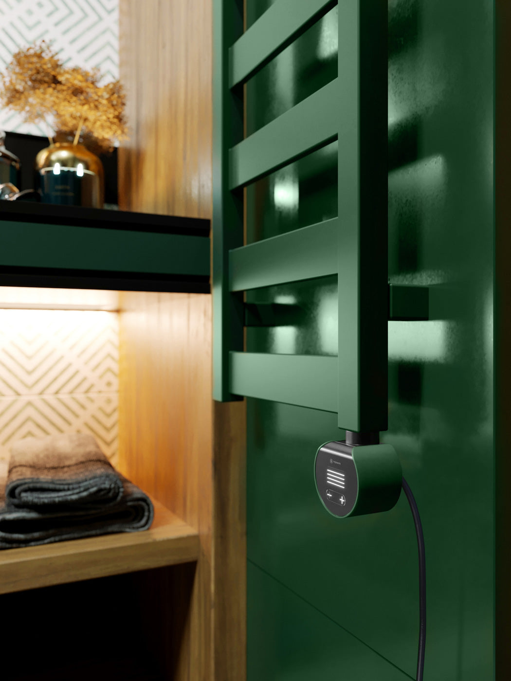 05_Terma-VIVO-_Wi-Fi_-15-28-deg._-1390h-x-300w_mm_-400w-Electric-Towel-Rail_-Matt-Green-_RAL-6028