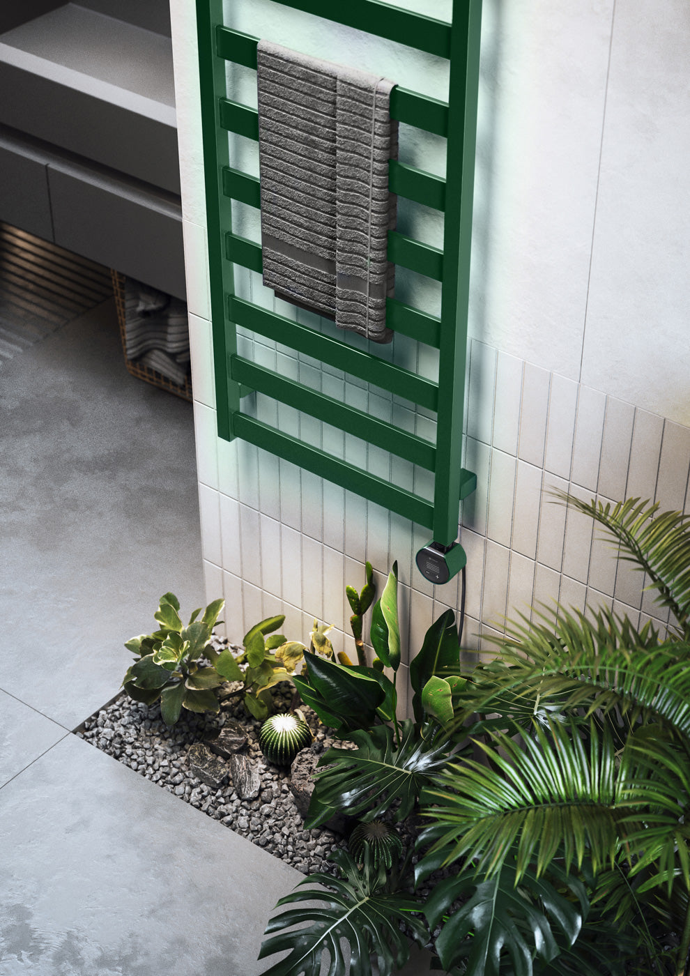 05_Terma-VIVO-_Wi-Fi_-15-28-deg._-1630h-x-500w_mm_-600w-Electric-Towel-Rail_-Matt-Green-_RAL-6028_-_matching-colour-element