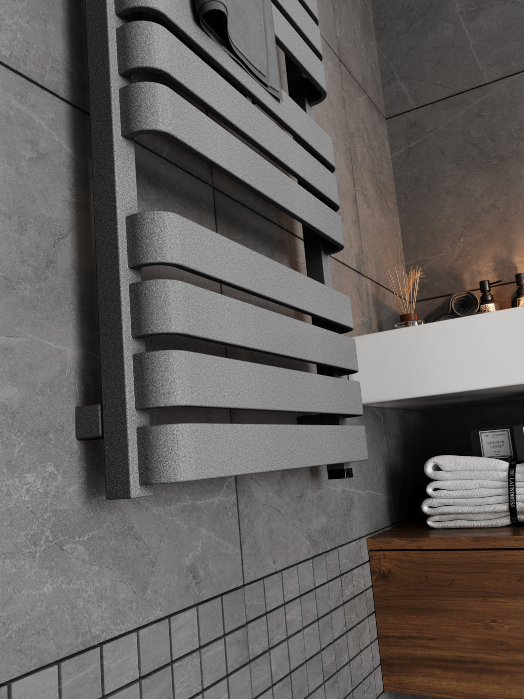 05_Terma-WARP-T-ONE-_internalised-element-45_60-deg._-1110h-x-500w_mm_-600w-Electric-Towel-Rail_-Textured-Salt-n-Pepper-Grey