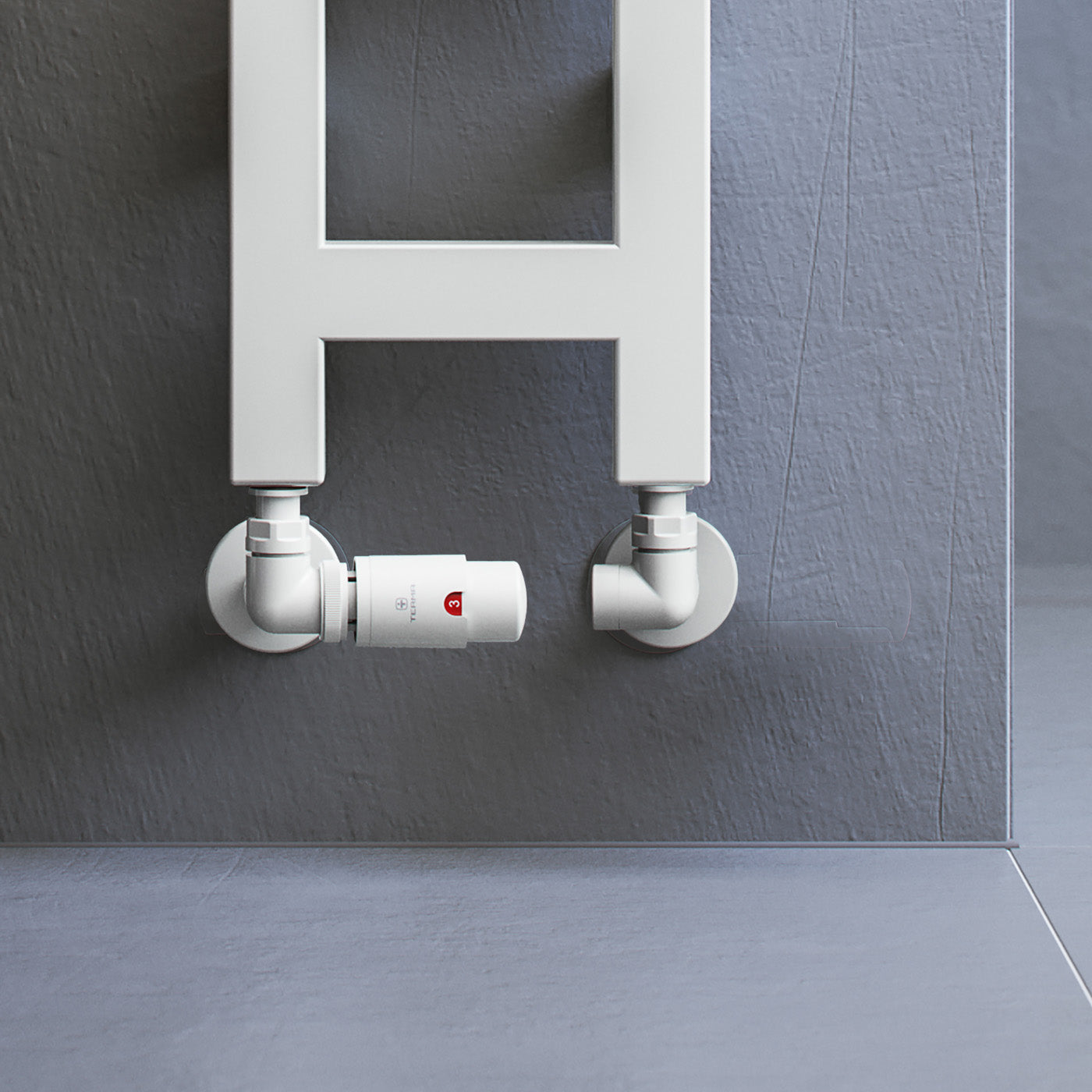 05_Thermostatic-Heated-Towel-Rail-Valves-_TRVs_-_-Pipe-Masking-_presented-on-Radiator_-Matt-White-_RAL-9016_-LEFT-SIDED_-3-AXIS-_CORNER_-VISION