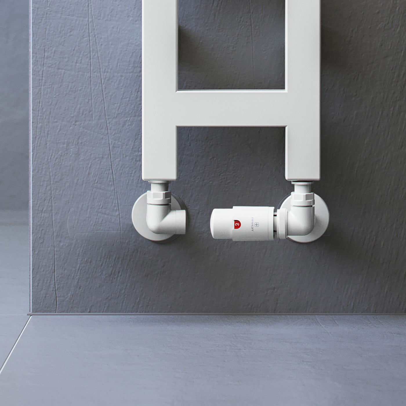 05_Thermostatic-Heated-Towel-Rail-Valves-_TRVs_-_-Pipe-Masking-_presented-on-Radiator_-Matt-White-_RAL-9016_-RIGHT-SIDED_-3-AXIS-_CORNER_-VISION