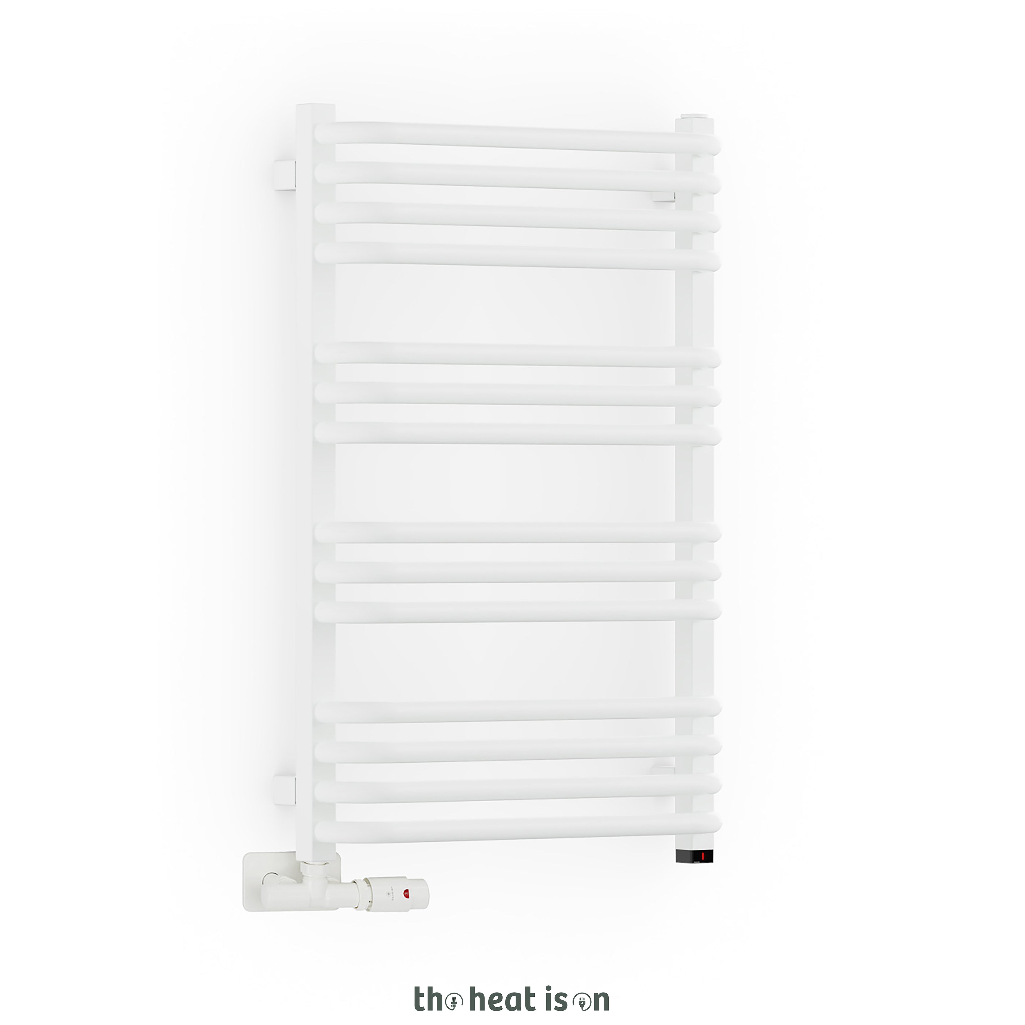 Terma ALEX ONE Dual Fuel Towel Rail, 760h x 500w(mm), 1406 BTUs/400w, Matt White RAL 9016 (with UNICO Dual Fuel Valve in Soft Matt White & Internal ONE Element (manual/optional IR controllable), 45/60°c)