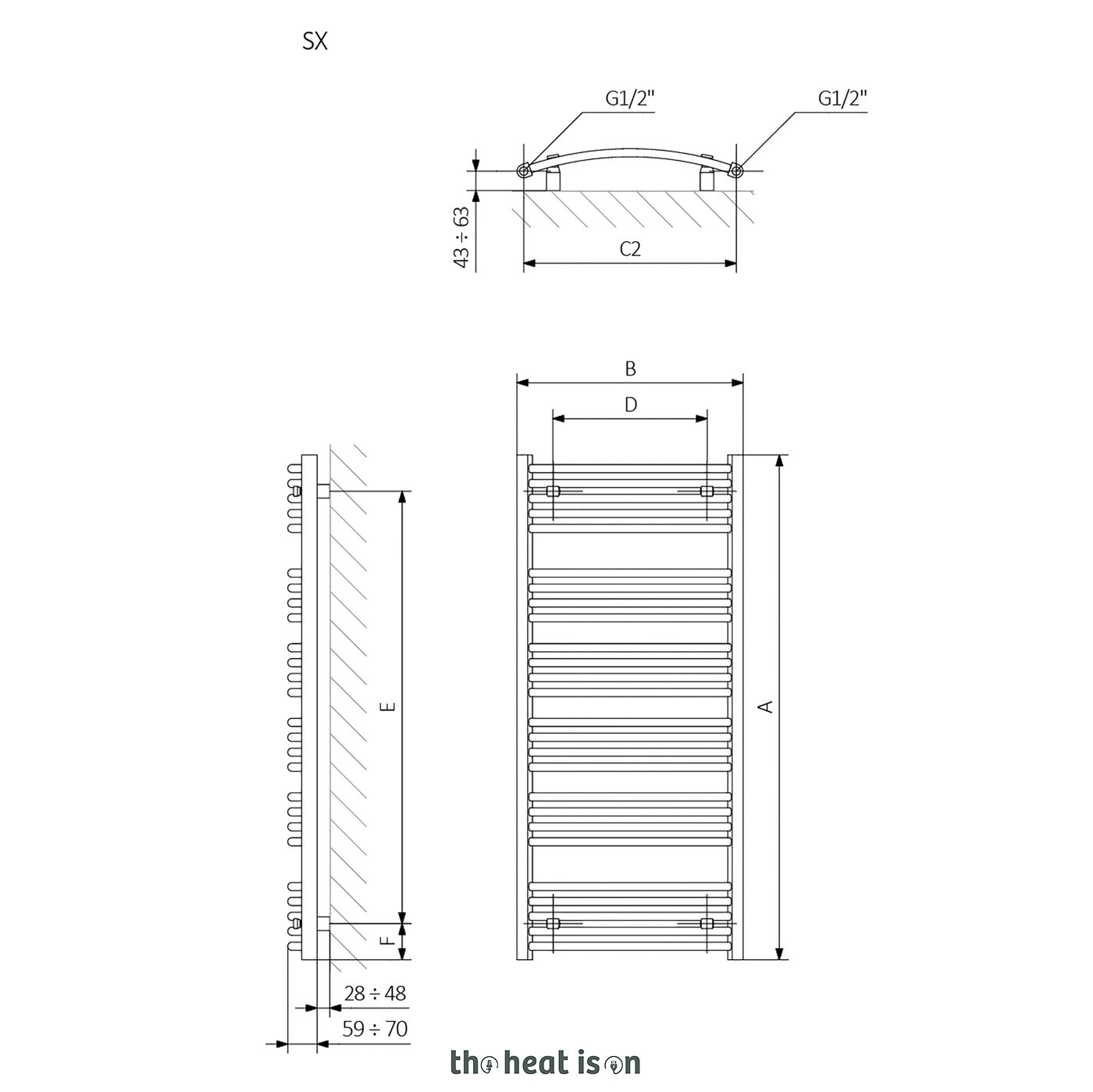 Terma DOMI, 1116h x 500w(mm), 1750 BTUs, Heated Towel Rail, Chrome