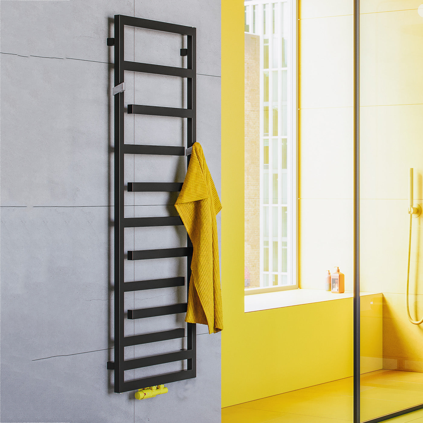 Terma JUNO, 1580h x 500w(mm), 2034 BTUs Heated Towel Rail, RAL 9005 Matt Black