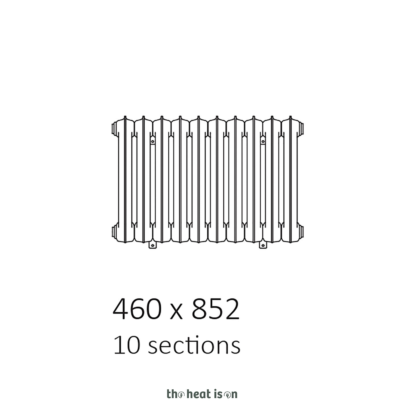 Terma KASZUB, 460h x 852w(mm), 3276 BTUs, Wall Mounted Horizontal Cast Iron Radiator, 10 sections, Shaded Burnish