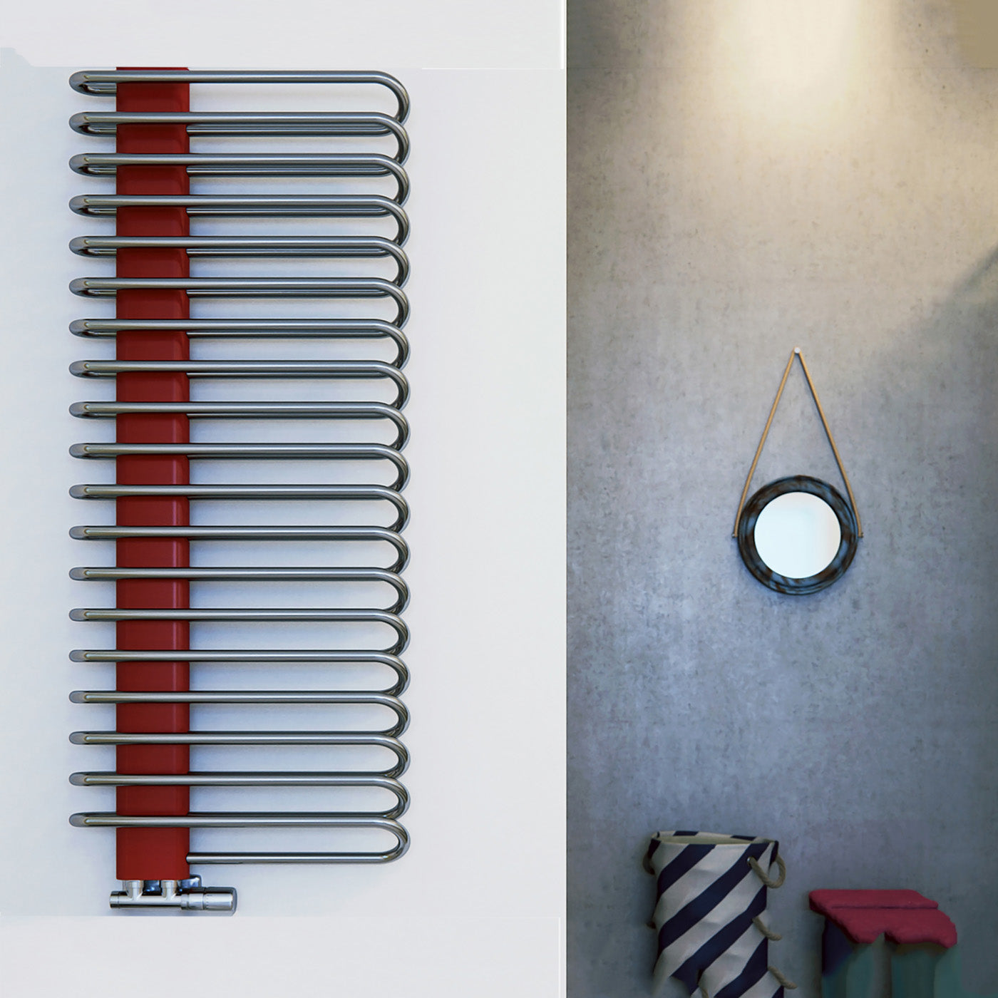 Terma MICHELLE, 1200h x 500w(mm), 2460 BTUs, Heated Towel Rail, Inox (Bars) / Metallic Red (Masking)