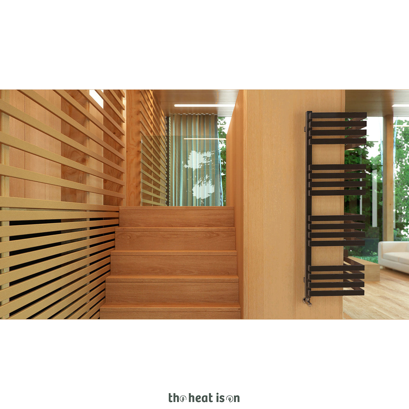 Terma OUTCORNER, 1005h x 300w(mm), 1866 BTUs, Heated Towel Rail, Heban