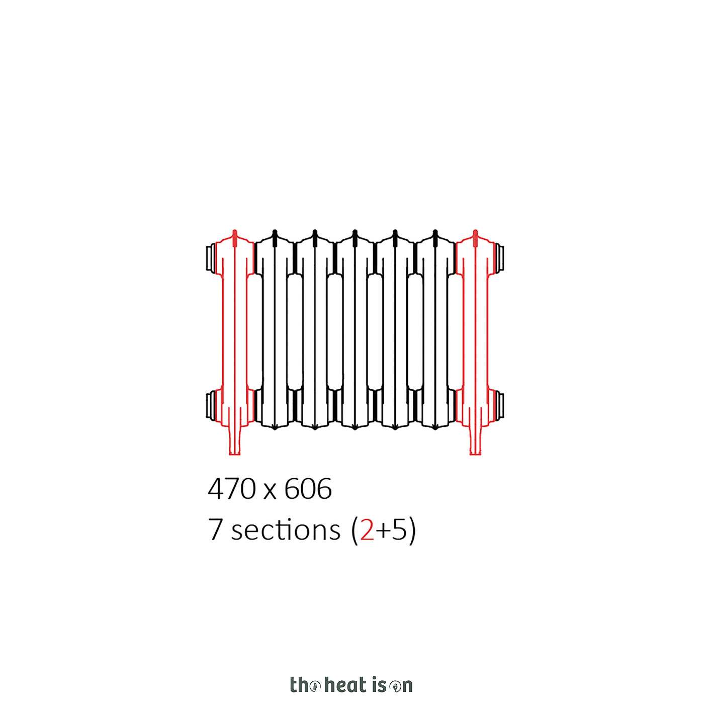Terma OXFORD, 470h x 606w(mm), 2051 BTUs, Horizontal Cast Iron Radiator, 7 sections, White Soft