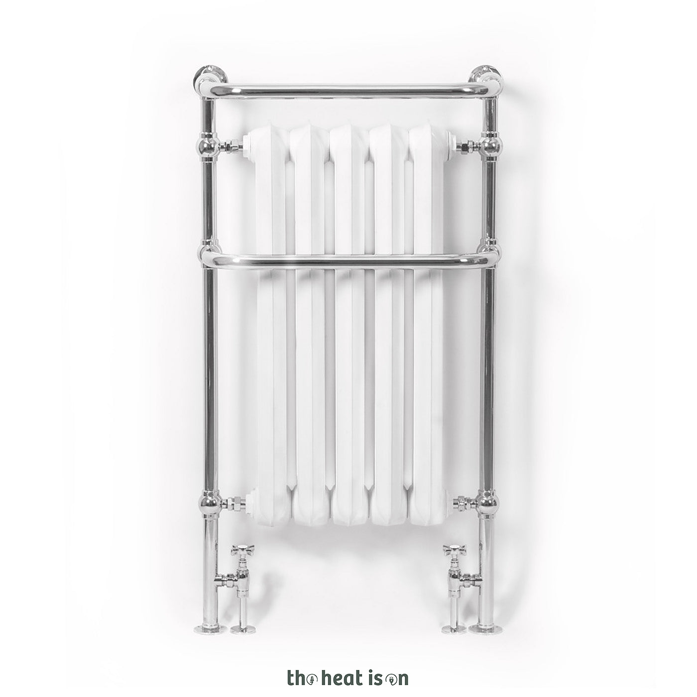 Terma PLAIN TOWEL RAIL, 1200h x 650w(mm), 3518 BTUs, Cast Iron Heated Towel Rail, White Soft (Radiator) Chrome (Surround)