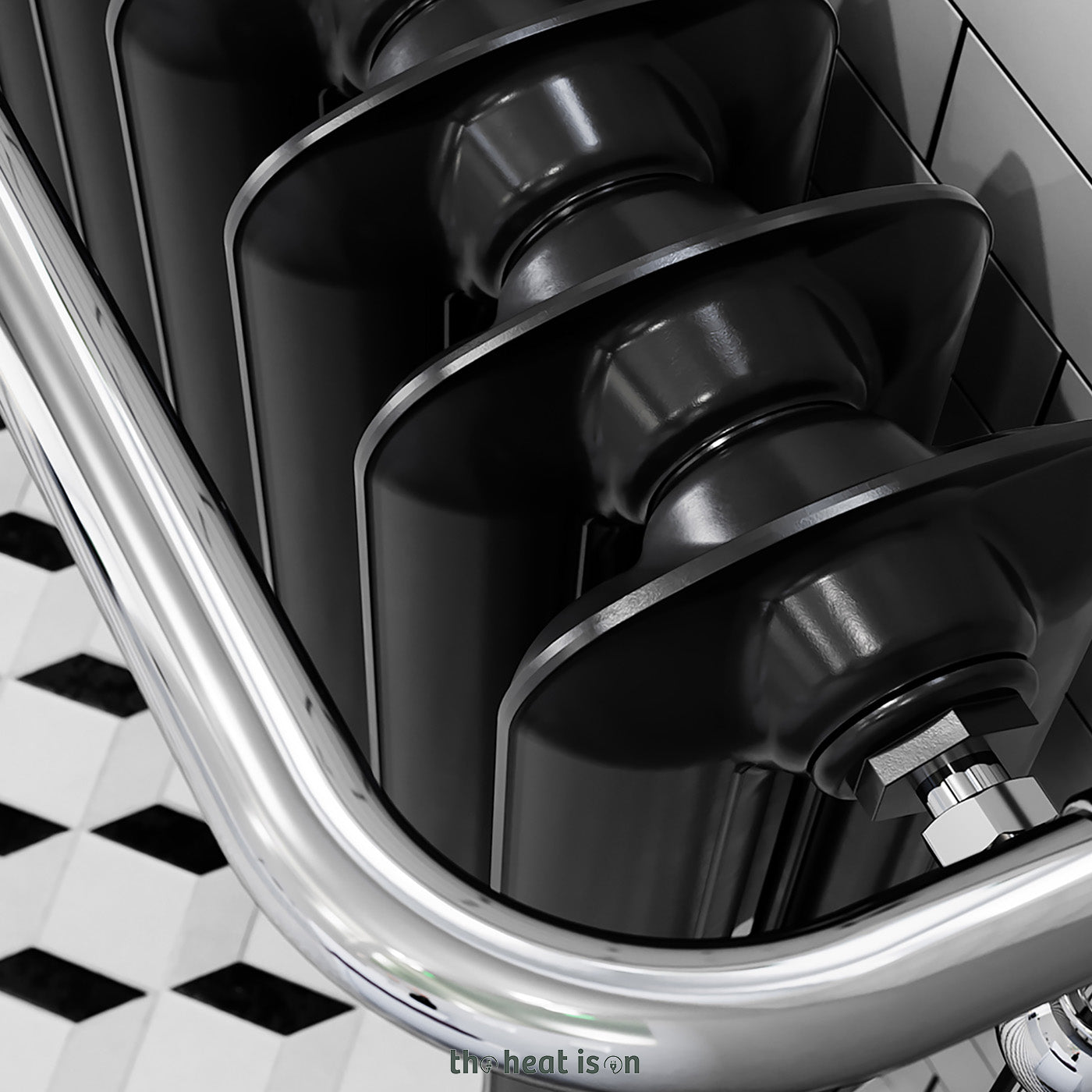 Terma PLAIN TOWEL RAIL, 900h x 820w(mm), 2846 BTUs, Cast Iron Heated Towel Rail, Flat Black (Radiator) Chrome (Surround)