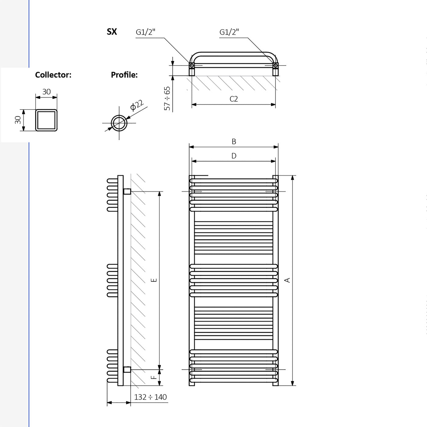 Terma POLA, 1180h x 500w(mm), 2177 BTUs, Heated Towel Rail, RAL 1018 Matt Zinc Yellow