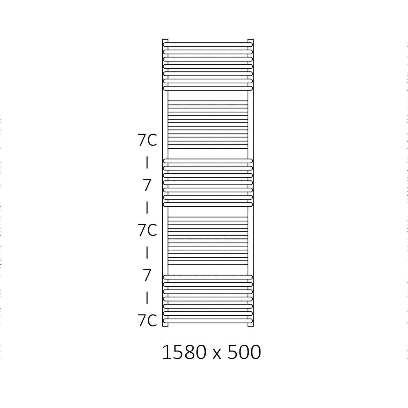Terma POLA, 1580h x 600w(mm), 3620 BTUs, Heated Towel Rail, Chrome