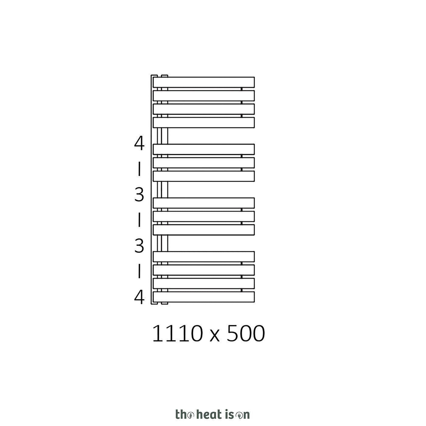 Terma WARP S, 1110h x 500w(mm), 2607 BTUs, Heated Towel Rail, Diamond Silver