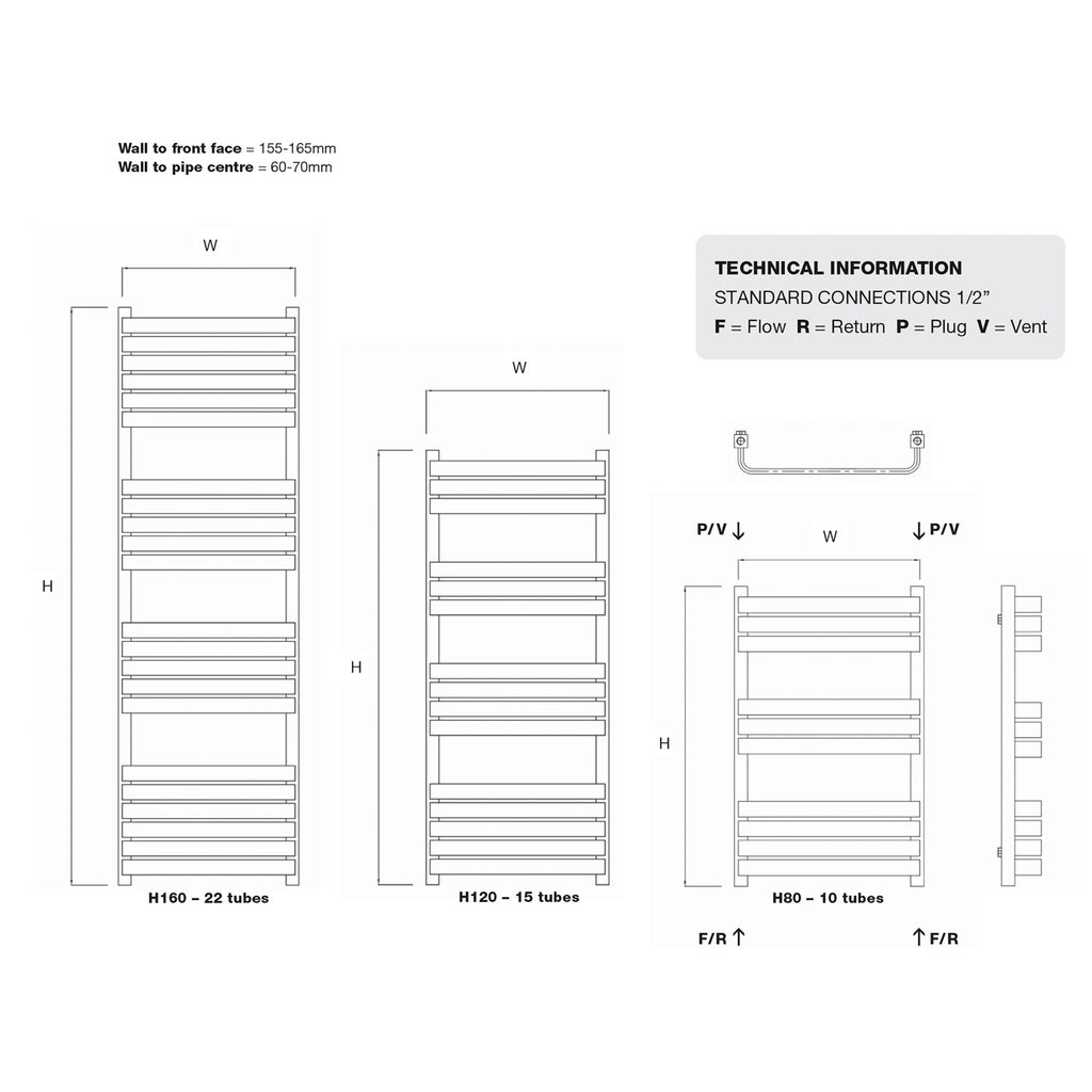 DQ TESORO, 1200h x 500w(mm), 2678 BTUs Heated Towel Rail, RAL 9016 Silk White
