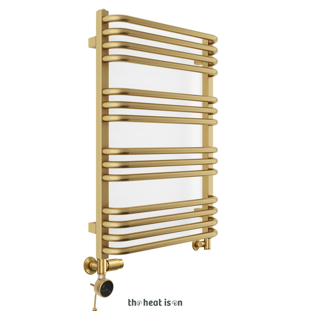 Terma ALEX Dual Fuel Towel Rail, 760h x 500w(mm), 1406 BTUs/ 400w, Brass (premium wet paint) (with INTEGRA 3 Axis Dual Fuel Valve in Brass & MOA Wi-Fi Element in Brass 30-60¡c)