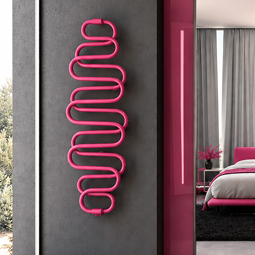 Terma PERLA E, 1760h x 600w(mm), 455w Dry Electric Towel Rail (with heating wire), RAL 4010 Telemgenta Pink (simple on/off button, no timer/no drying func.)