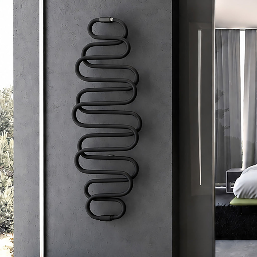 Terma PERLA E, 1760h x 600w(mm), 455w Dry Electric Towel Rail (with heating wire), RAL 9005 Matt Black (simple on/off button, no timer/no drying func.)