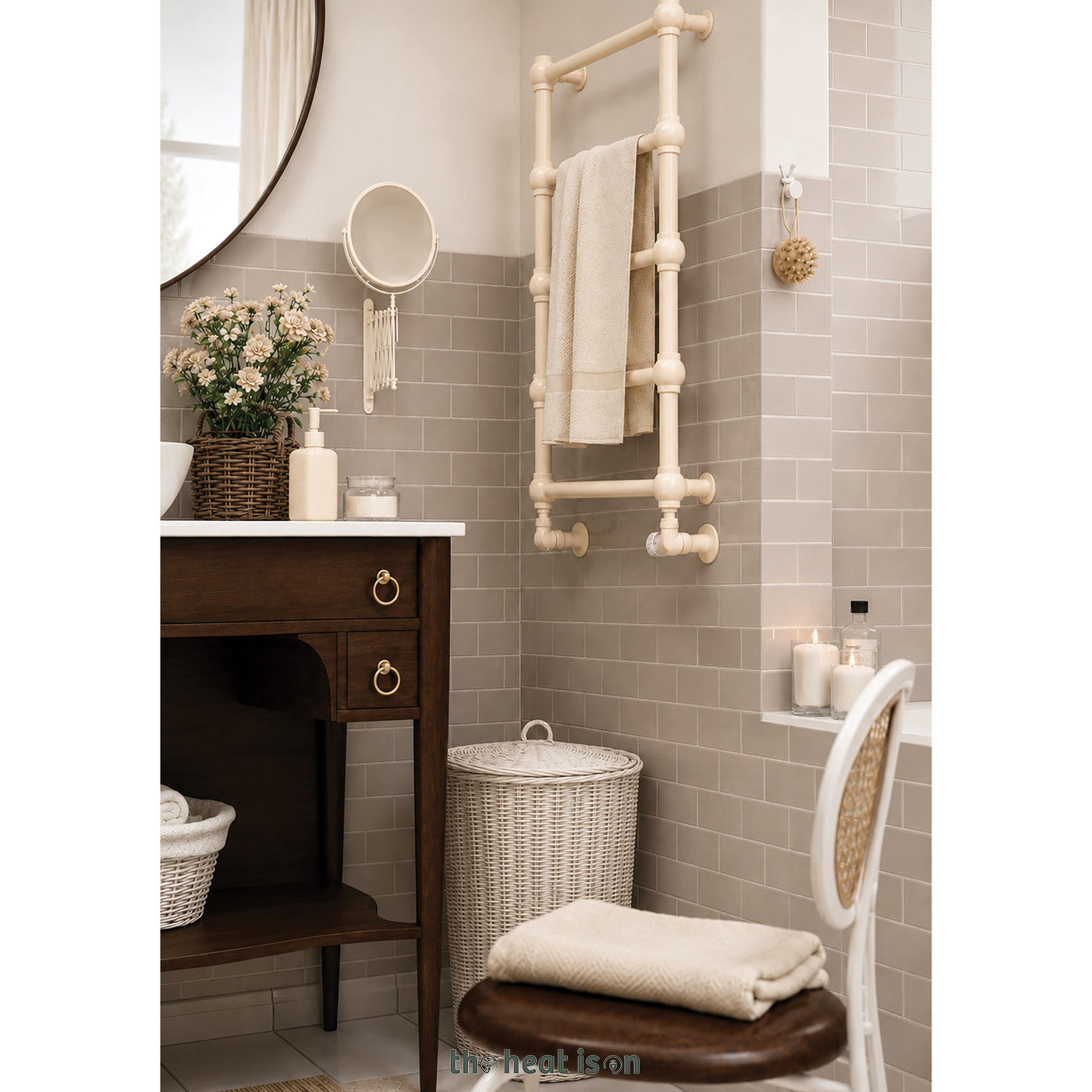 Terma RETRO, 800h x 504w(mm), 717 BTUs Heated Towel Rail, Sparkling Cream