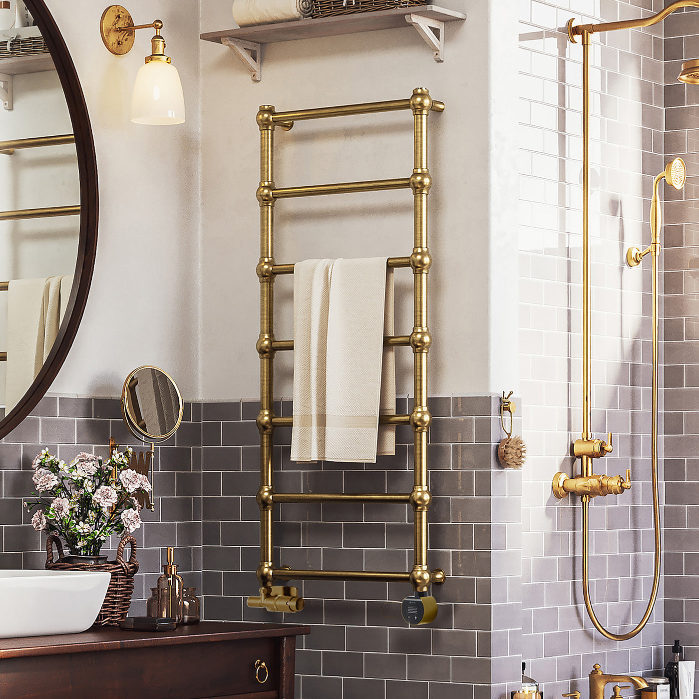06-terma-retro-dual-fuel-towel-rail_-1170h-x-504w_mm_-1051-btus_-300w_-blackened-brass-_premium-wet-paint_-_with-unico-dual-fuel-valve-in-brass-_-veo-black-_brass-wi-fi-element_-30-60