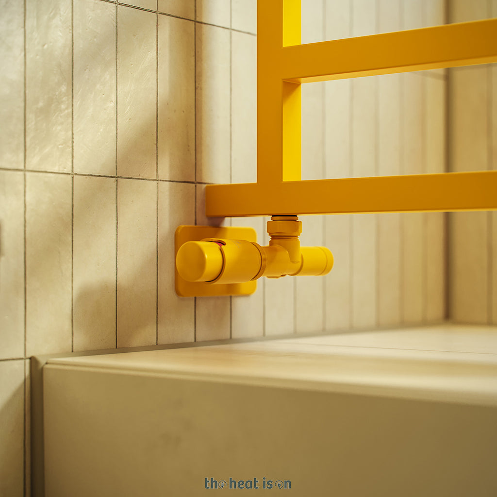 06-thermostatic-50mm-radiator-valves-trvs-with-immersion-tube-for-dual-fuel-or-single-entry-point-radiator-pipe-masking-RAL-1003-matt-signal-yellow-left-sided-angled-unico