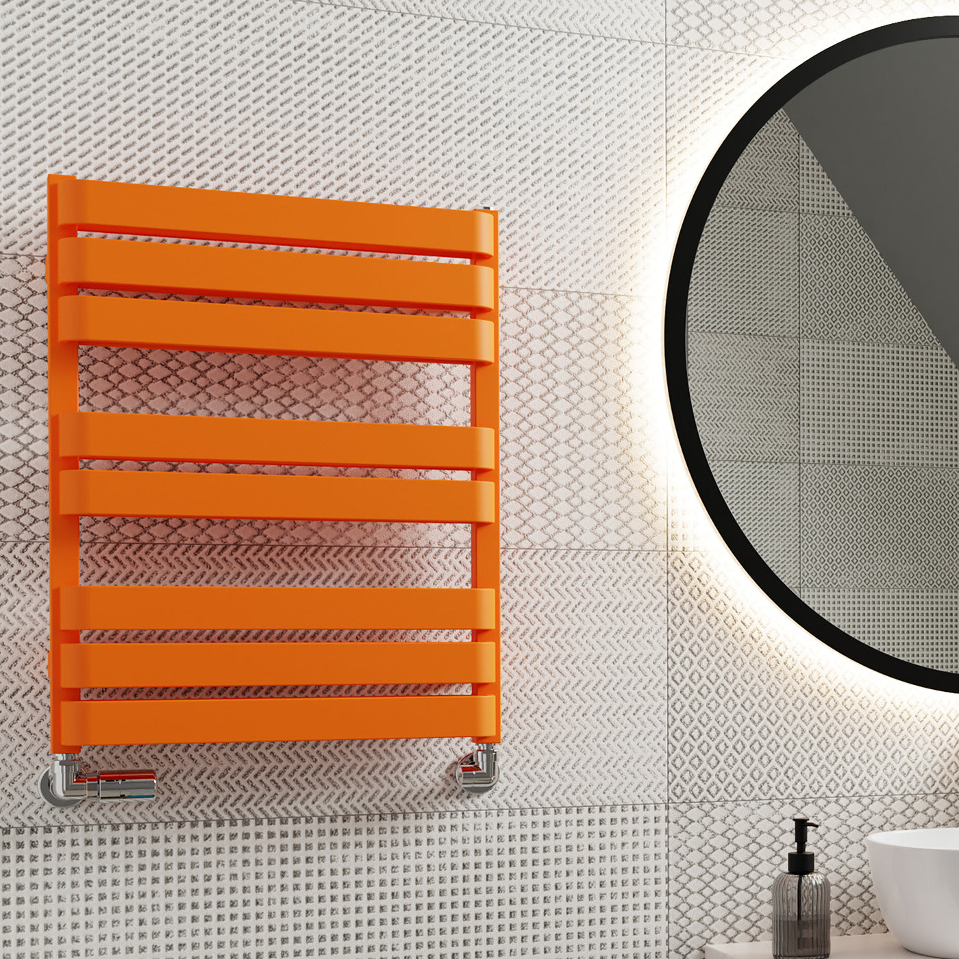 Terma WARP T BOLD, 655h x 500w(mm), 1569 BTUs Heated Towel Rail, RAL 2003 (Matt) Orange