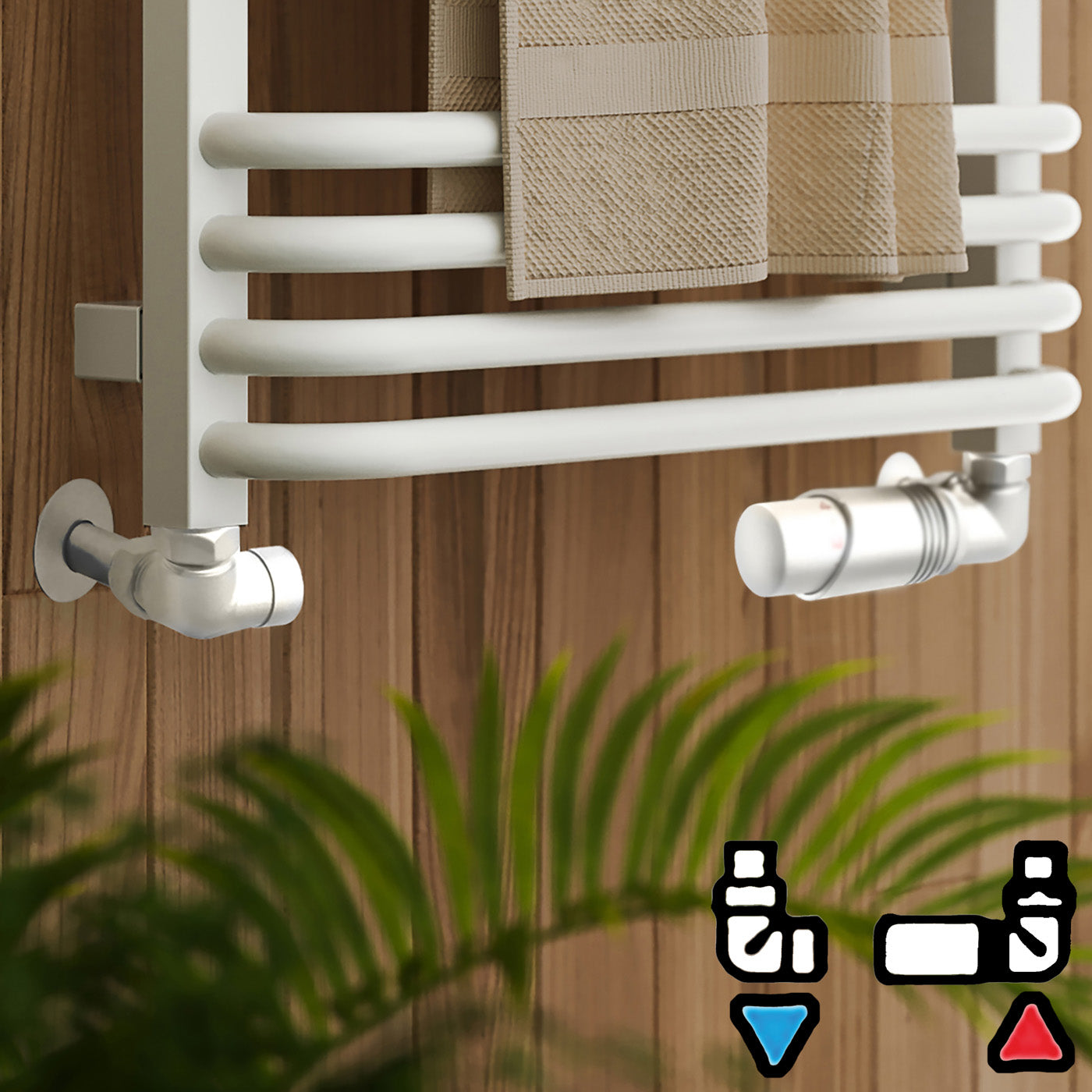 06_Thermostatic-Heated-Towel-Rail-Valves-_TRVs_-_-Pipe-Masking-_presented-on-Radiator_-Matt-White-_RAL-9016_-RIGHT-SIDED_-3-AXIS-_CORNER_-VISION