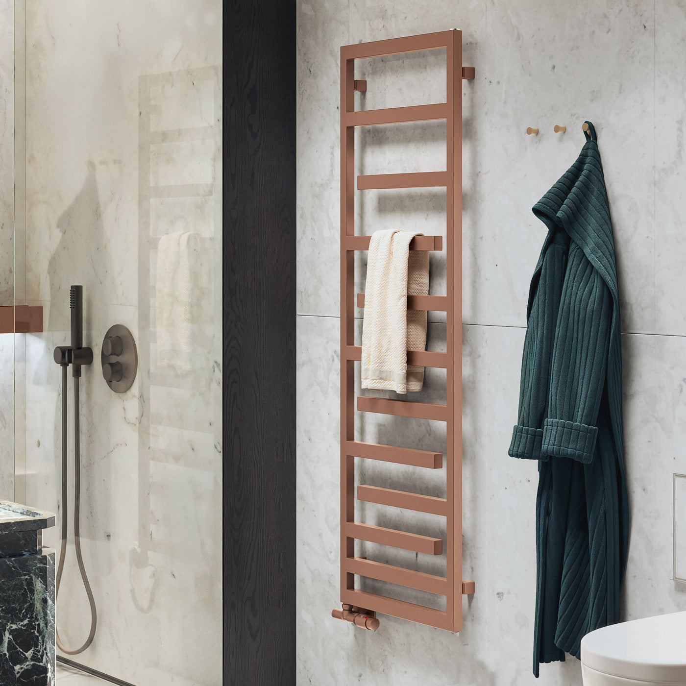 Terma JUNO, 1580h x 500w(mm), 2034 BTUs Heated Towel Rail, Lotus (Brown)