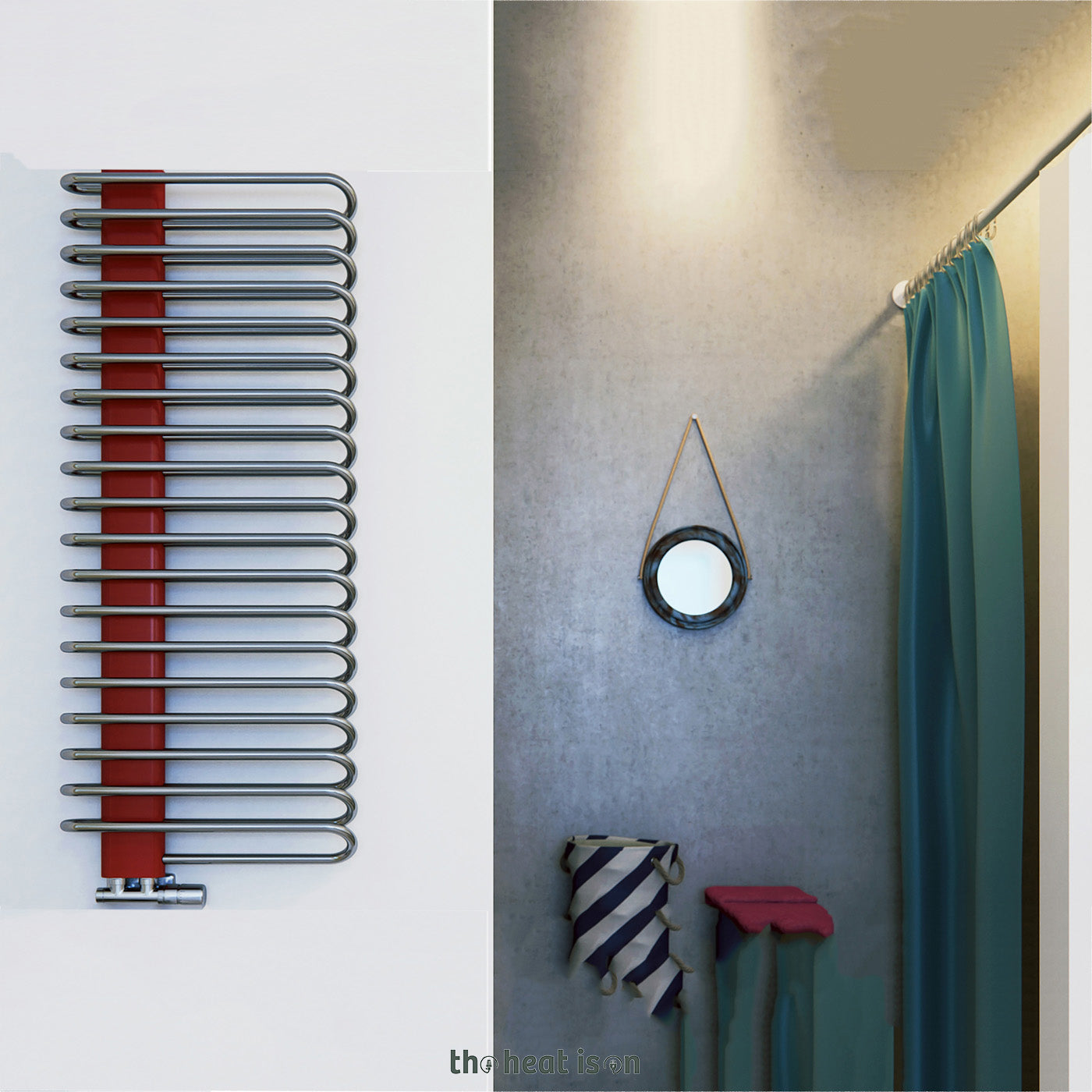 Terma MICHELLE, 1200h x 500w(mm), 2460 BTUs, Heated Towel Rail, Inox (Bars) / Metallic Red (Masking)
