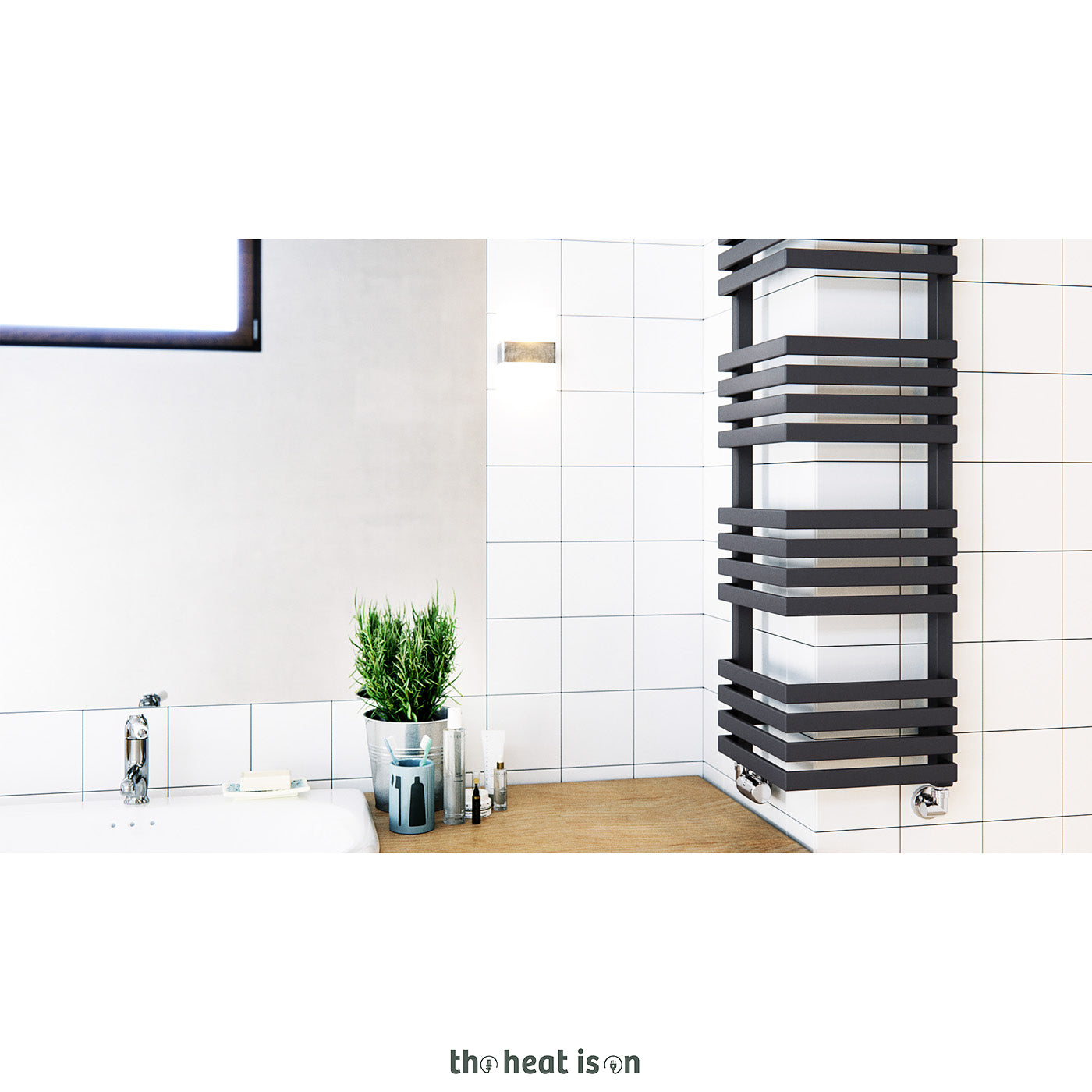 Terma OUTCORNER, 1005h x 300w(mm), 1866 BTUs, Heated Towel Rail, Heban