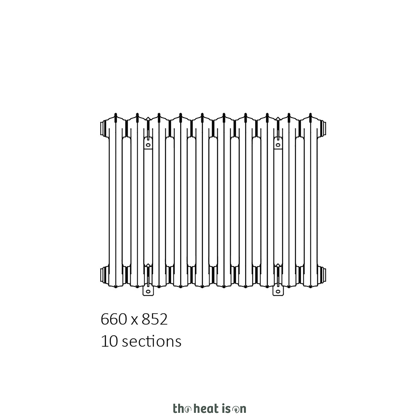Terma OXFORD, 660h x 852w(mm), 4879 BTUs, Horizontal Cast Iron Radiator, 10 sections, Raw Metal