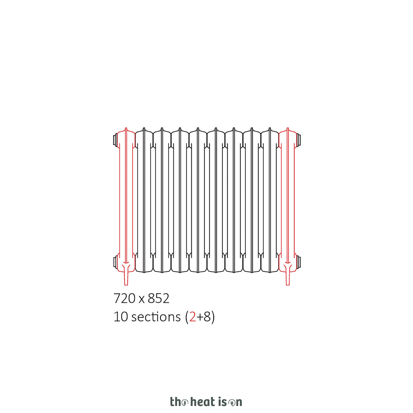 Terma PLAIN 3 COL, 720h x 852w(mm), 4709 BTUs, Horizontal Cast Iron Radiator, 10 sections, Antique Brass