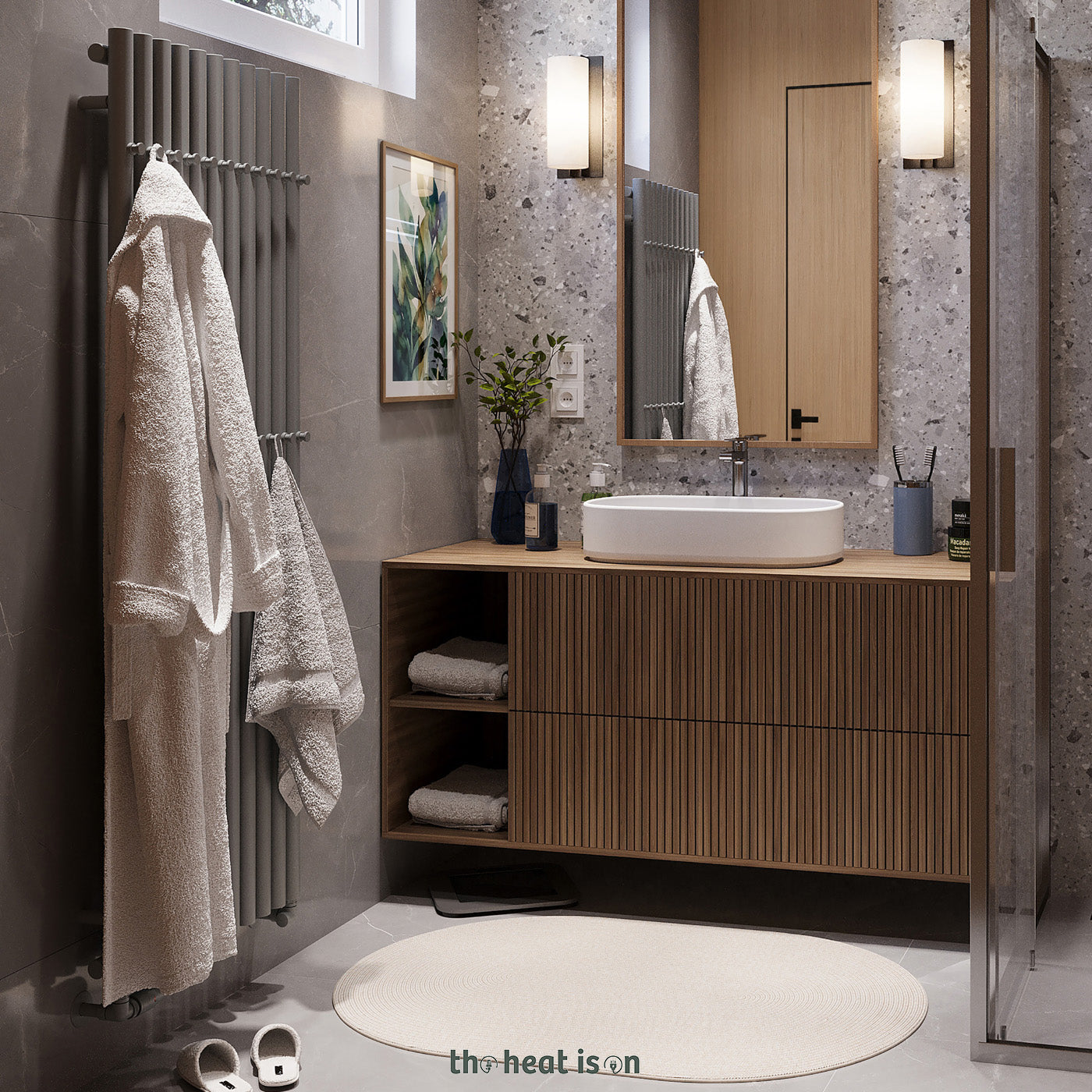 Terma ROLO HANGER (Double Hanger Rows), 1600h x 590w(mm), 3876 BTUs, Vertical Designer Radiator, RAL 7004 Matt Signal Grey