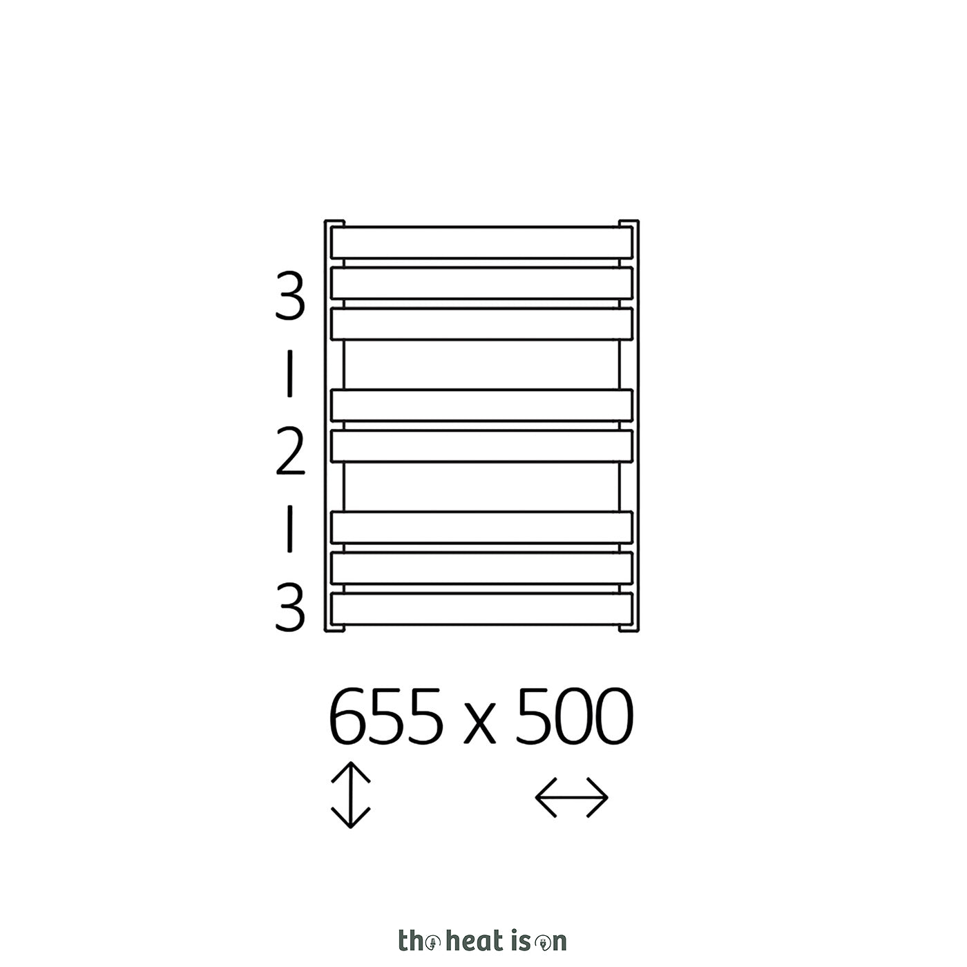 Terma WARP T, 655h x 500w(mm), 1109 BTUs, Heated Towel Rail, RAL 9005 Matt Black