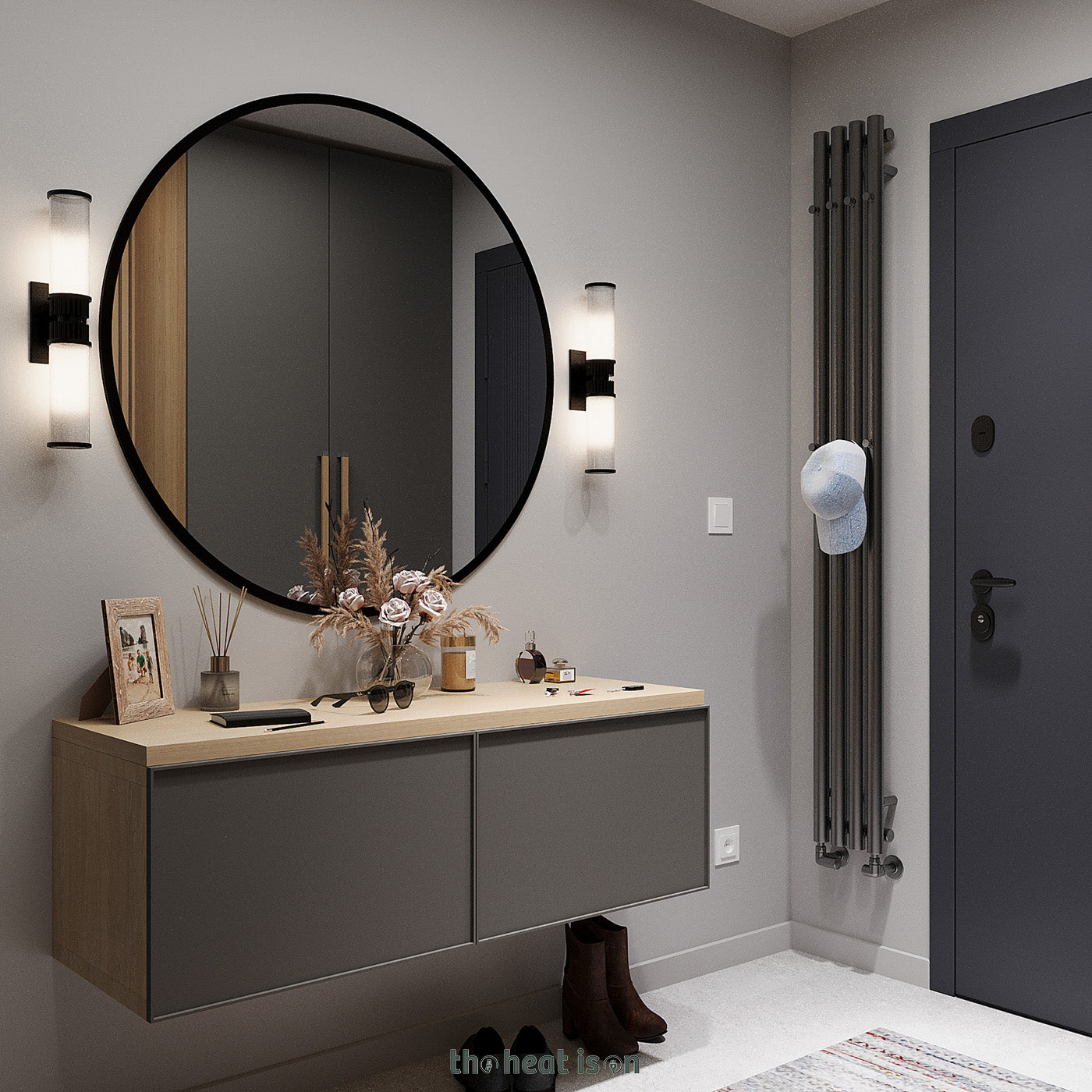 Terma ROLO HANGER (Double Hanger Rows), 1800h x 205w(mm), 1617 BTUs, Vertical Designer Radiator, Raw Metal (premium wet paint)