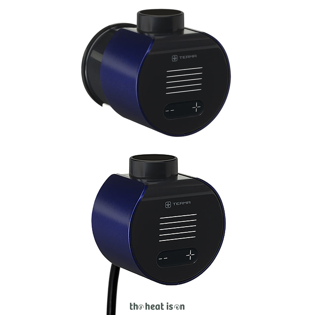 DQ TESORO, 800h x 500w(mm), 300w Electric Towel Rail, RAL 5005 Matt Signal Blue (wi-fi controlled with TERMA VEO Element in Black/Midnight Blue, 15-28 ¡C)