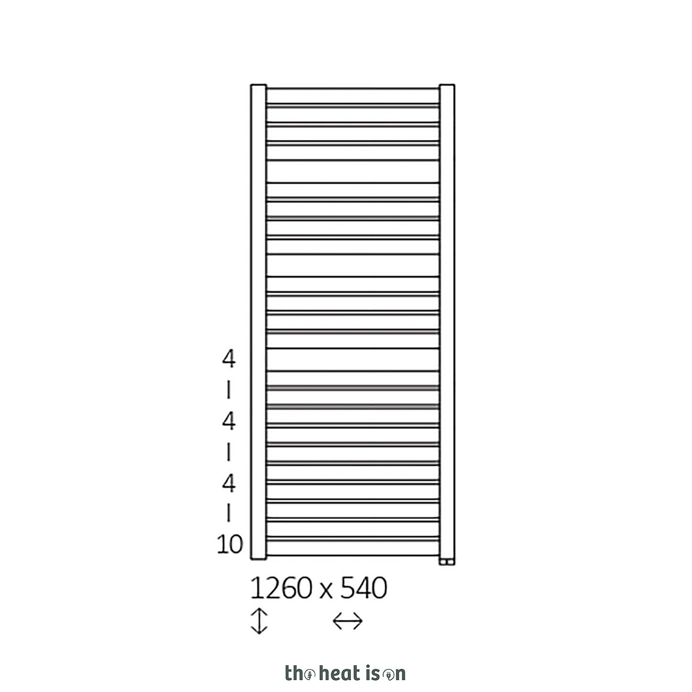 Terma MANTIS ONE, 1260h x 540w(mm), 600w Electric Towel Rail, RAL 9005 Nature Grey (with Internal ONE Element (manual/optional IR controllable), 45/60°c)