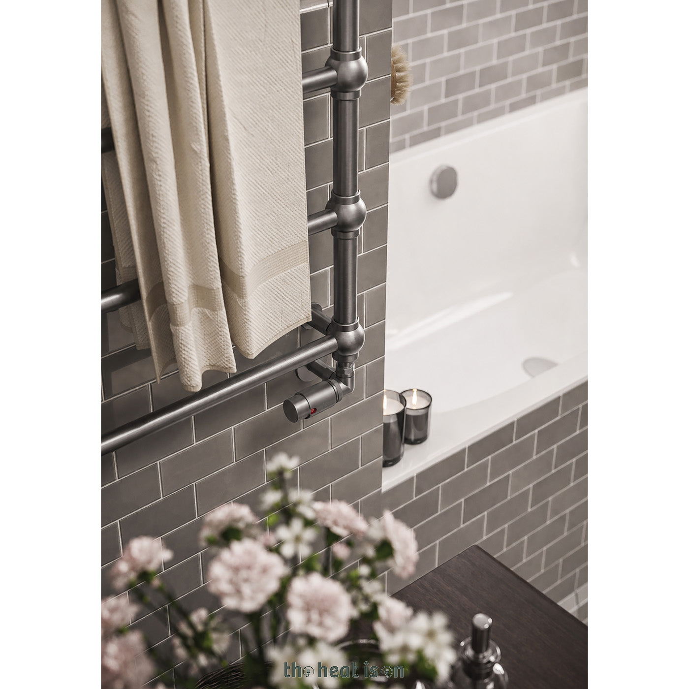 Terma RETRO, 800h x 504w(mm), 717 BTUs Heated Towel Rail, Inox Grey