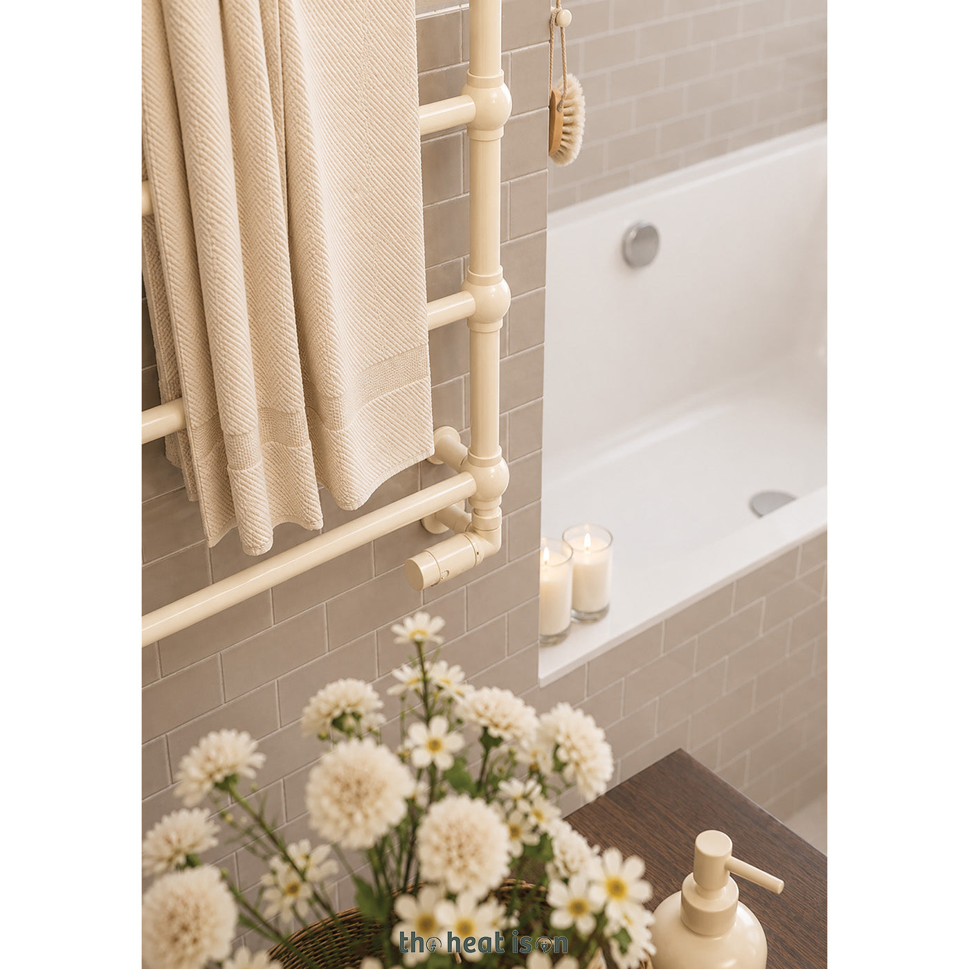 Terma RETRO, 800h x 504w(mm), 717 BTUs Heated Towel Rail, Sparkling Cream