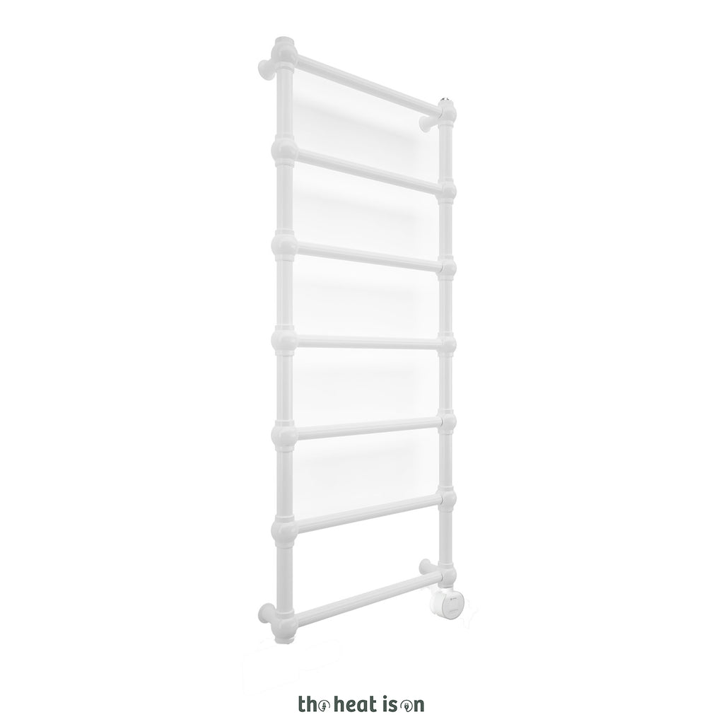 Terma RETRO E, 1170h x 504w(mm), 300w Oil Filled Electric Towel Rail, Matt White RAL 9016  with VEO Heating Element (30x Wi-Fi/manual control settings (15 to 30¡c room temp.), 7 day timer/2 hour drying func., with UK Plug