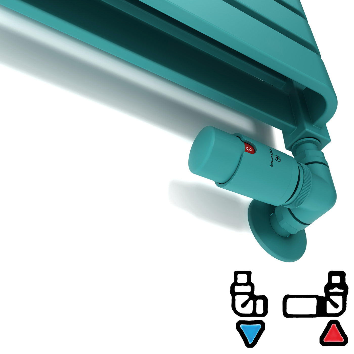 07_-Thermostatic-Heated-Towel-Rail-Valves-_TRVs_-_-Pipe-Masking-_-Matt-Teal-_RAL-5018_-RIGHT-SIDED_-3-AXIS-_CORNER_-VISION