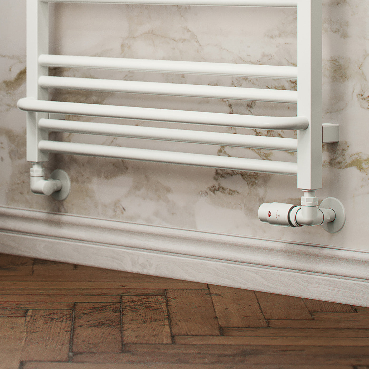 07_Thermostatic-Heated-Towel-Rail-Valves-_TRVs_-_-Pipe-Masking-_presented-on-Radiator_-Matt-White-_RAL-9016_-RIGHT-SIDED_-3-AXIS-_CORNER_-VISION