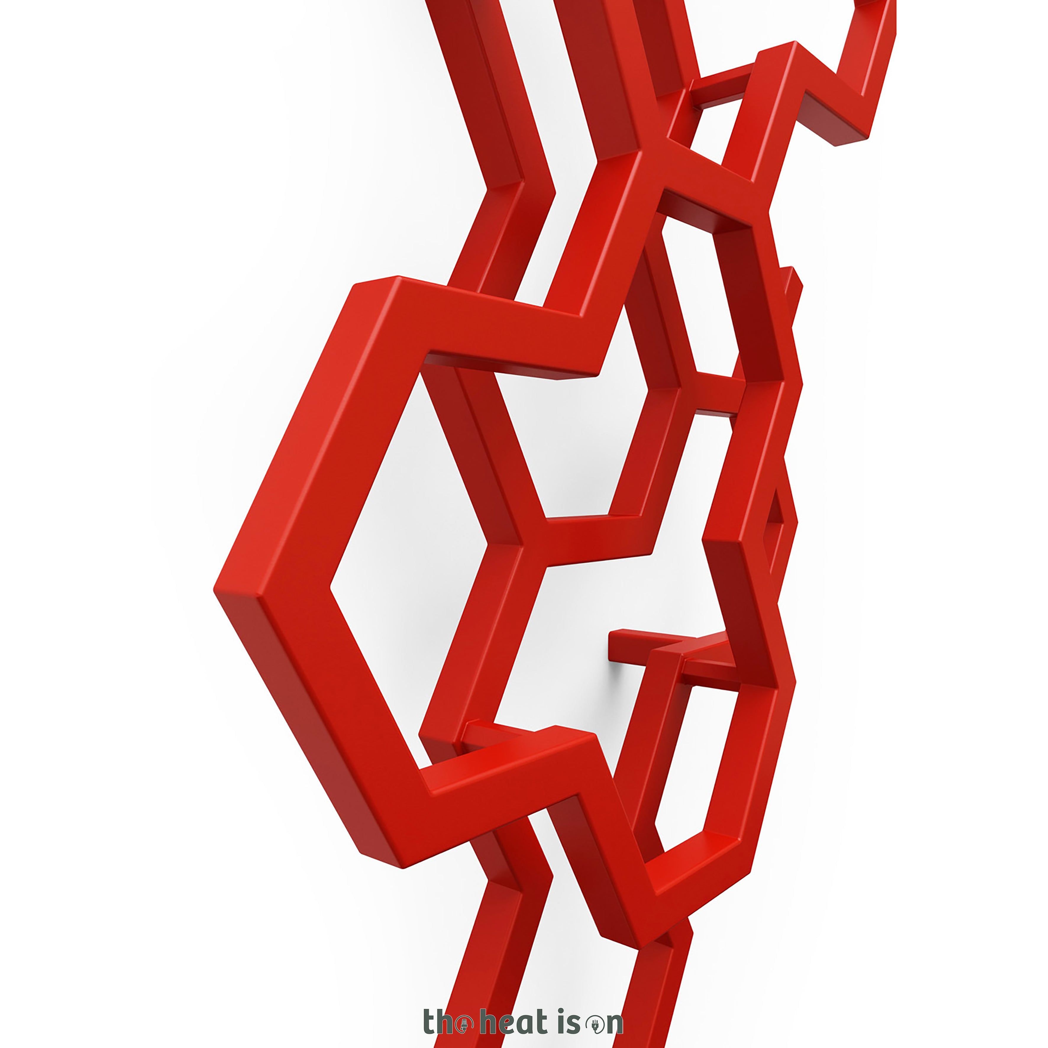 Terma HEX, 1220h x 486w(mm), 1181 BTUs Vertical Designer Radiator, RAL 3028 Matt Pure Red
